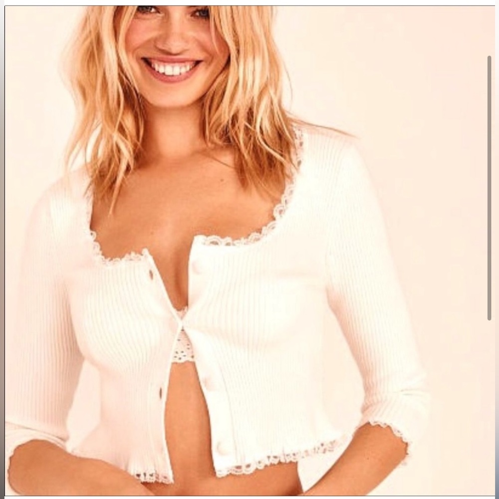 FOR LOVE AND LEMONS WHITE CARDIGAN XS